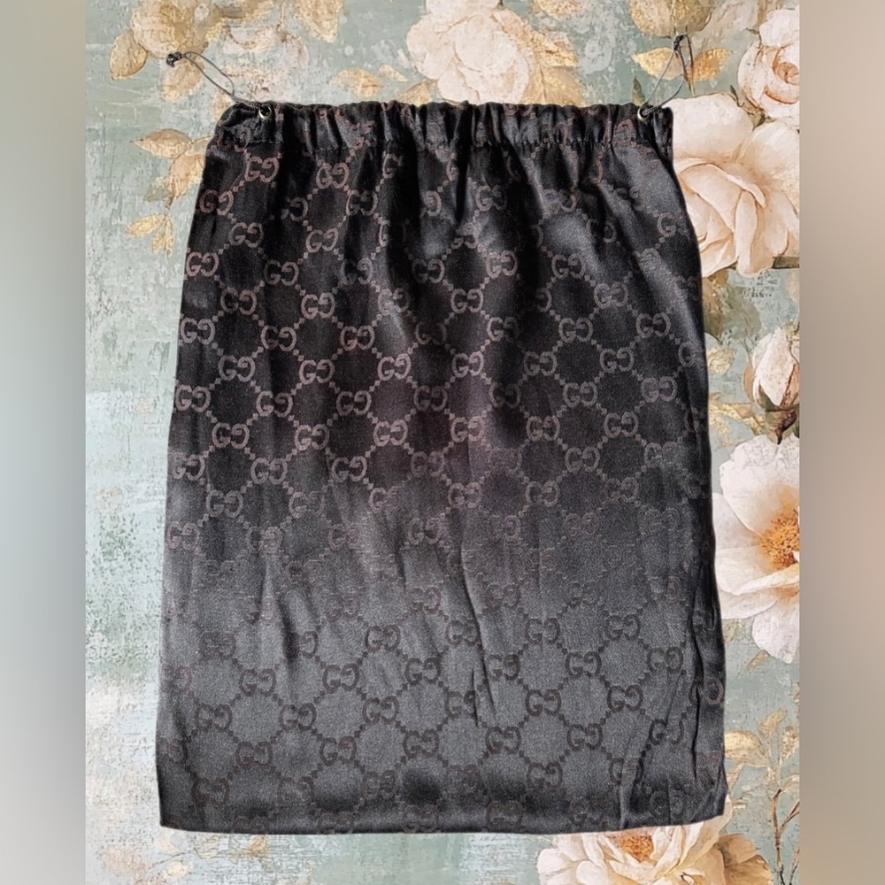 Gucci Vintage GG monogram dark brown, silky drawstring dust bag 16”h x 12”l